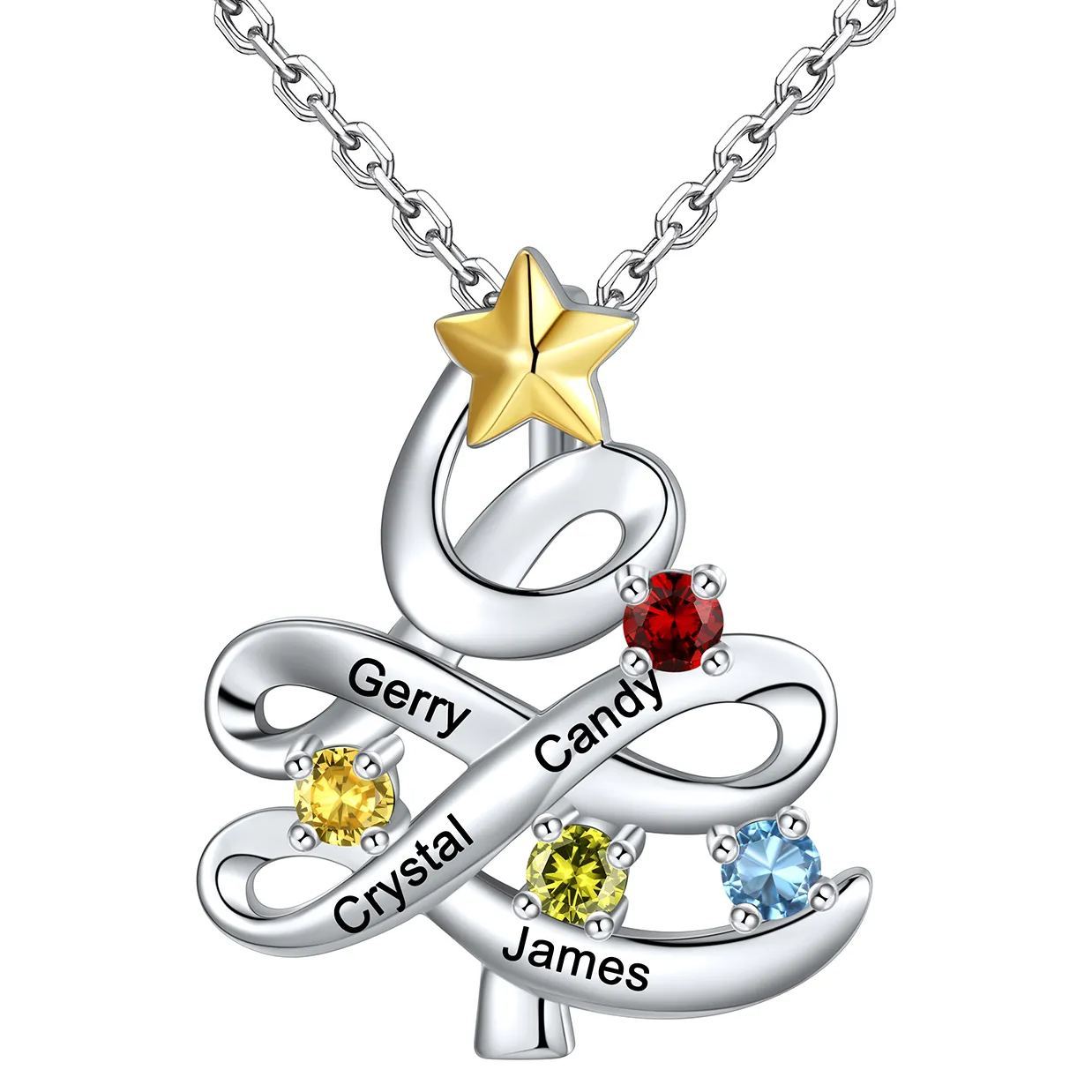 Personalized Birthstone Christmas Tree Pendant Necklace 4