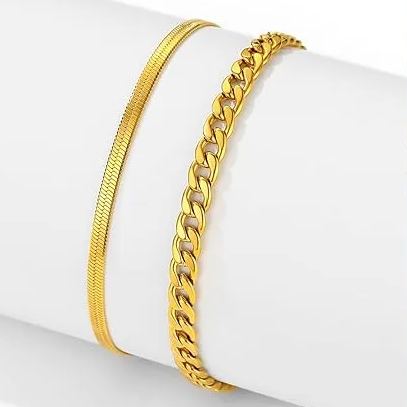Adjustable Ankle Bracelet Set 316L Steel Gold Plated
