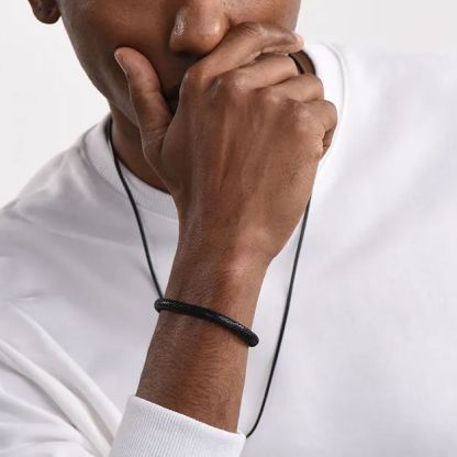 5mm Black Leather Bracelet with Stainless Steel Clasp