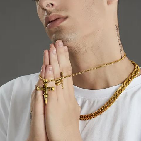 Skull Cross Pendant Necklace with Black Plated