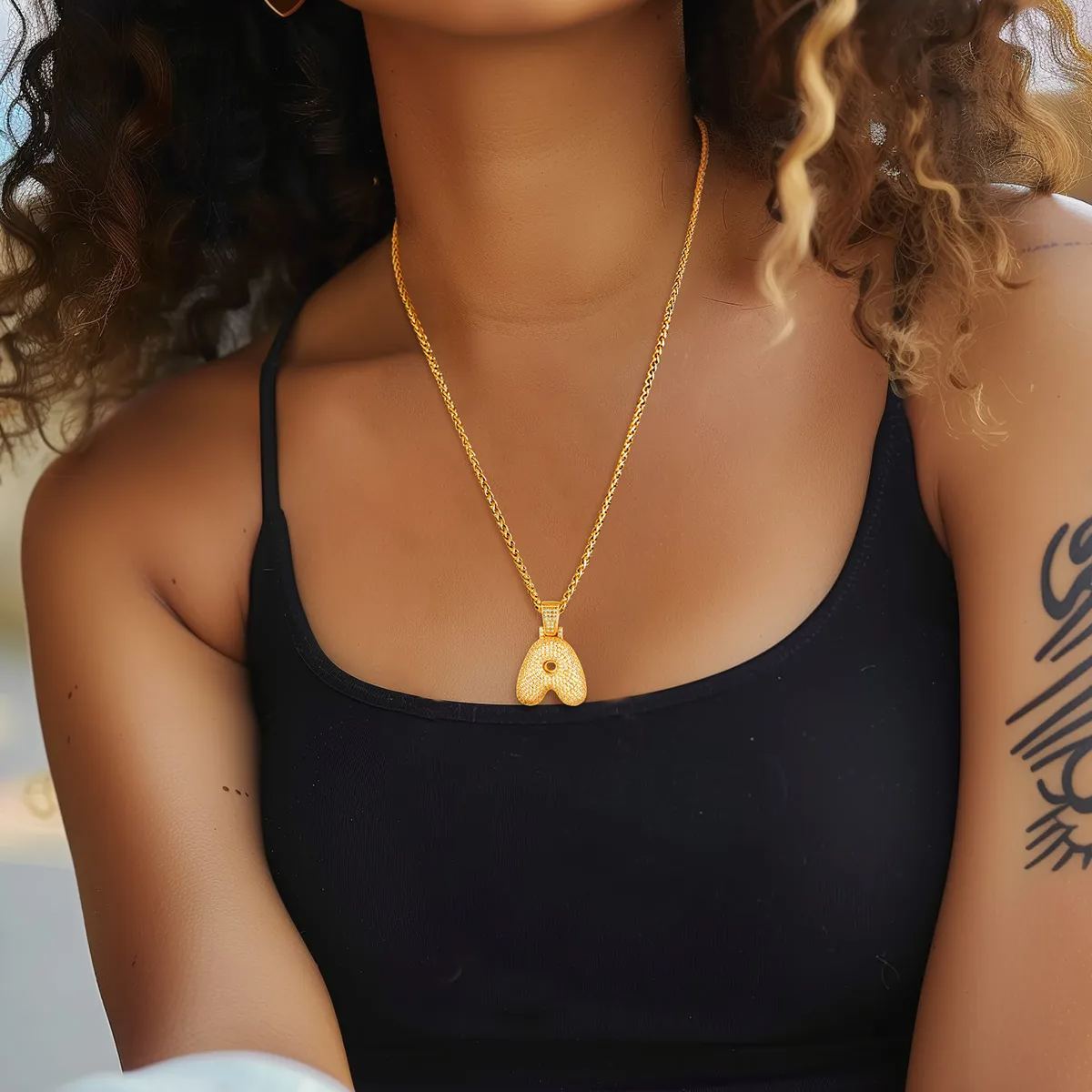 Letter Pendant Necklace in Wheat Chain Gold Plated