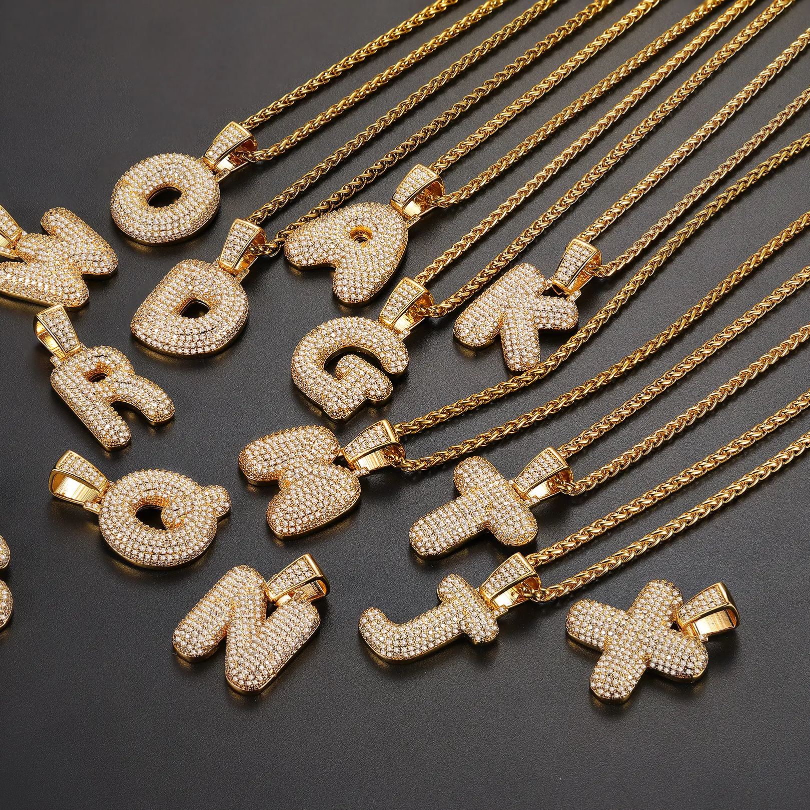 Letter Pendant Necklace in Wheat Chain Gold Plated