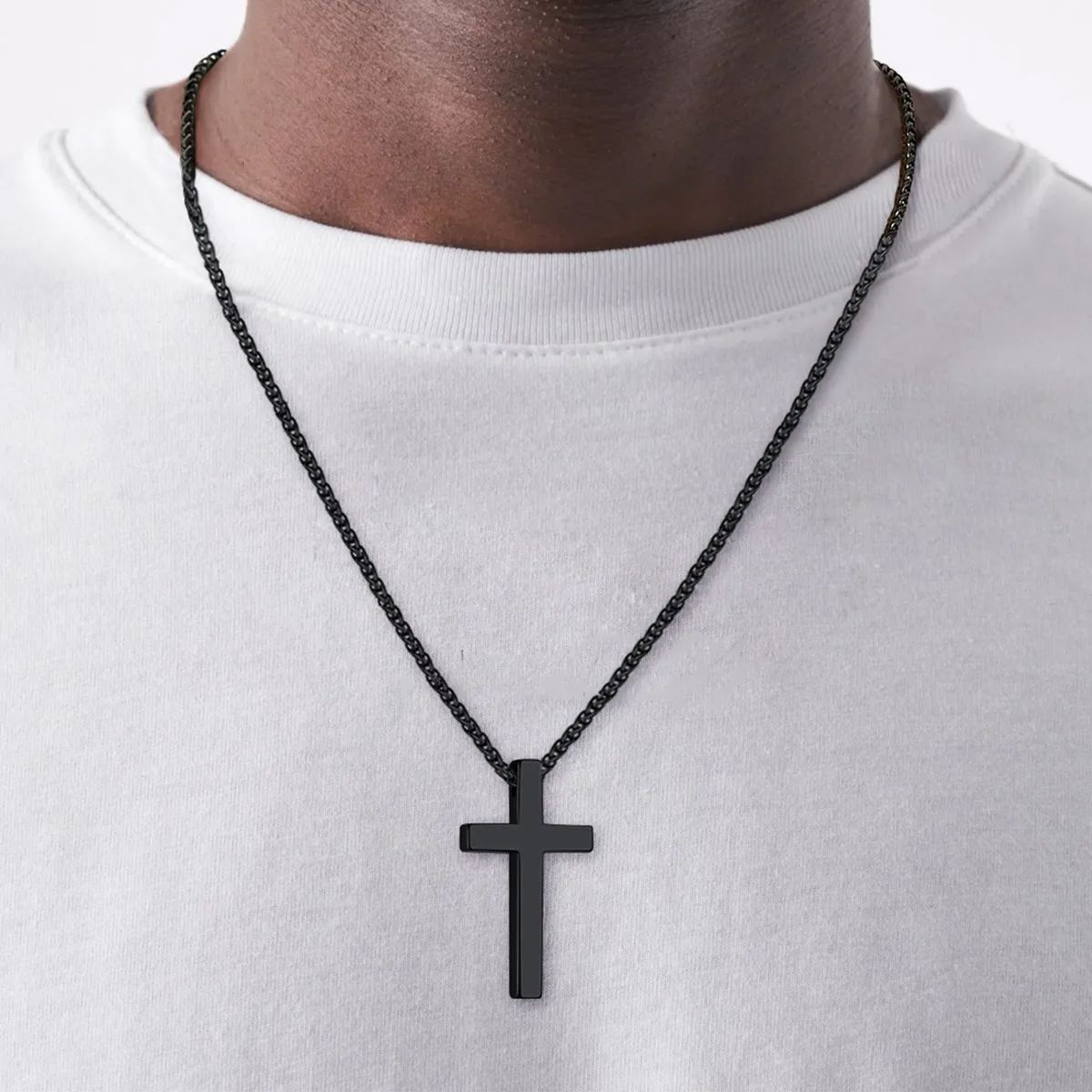 Cross Pendant Necklace 316L Stainless Steel Black Plated 22"