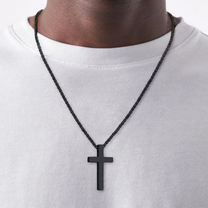 Cross Pendant Necklace 316L Stainless Steel Black Plated 22"