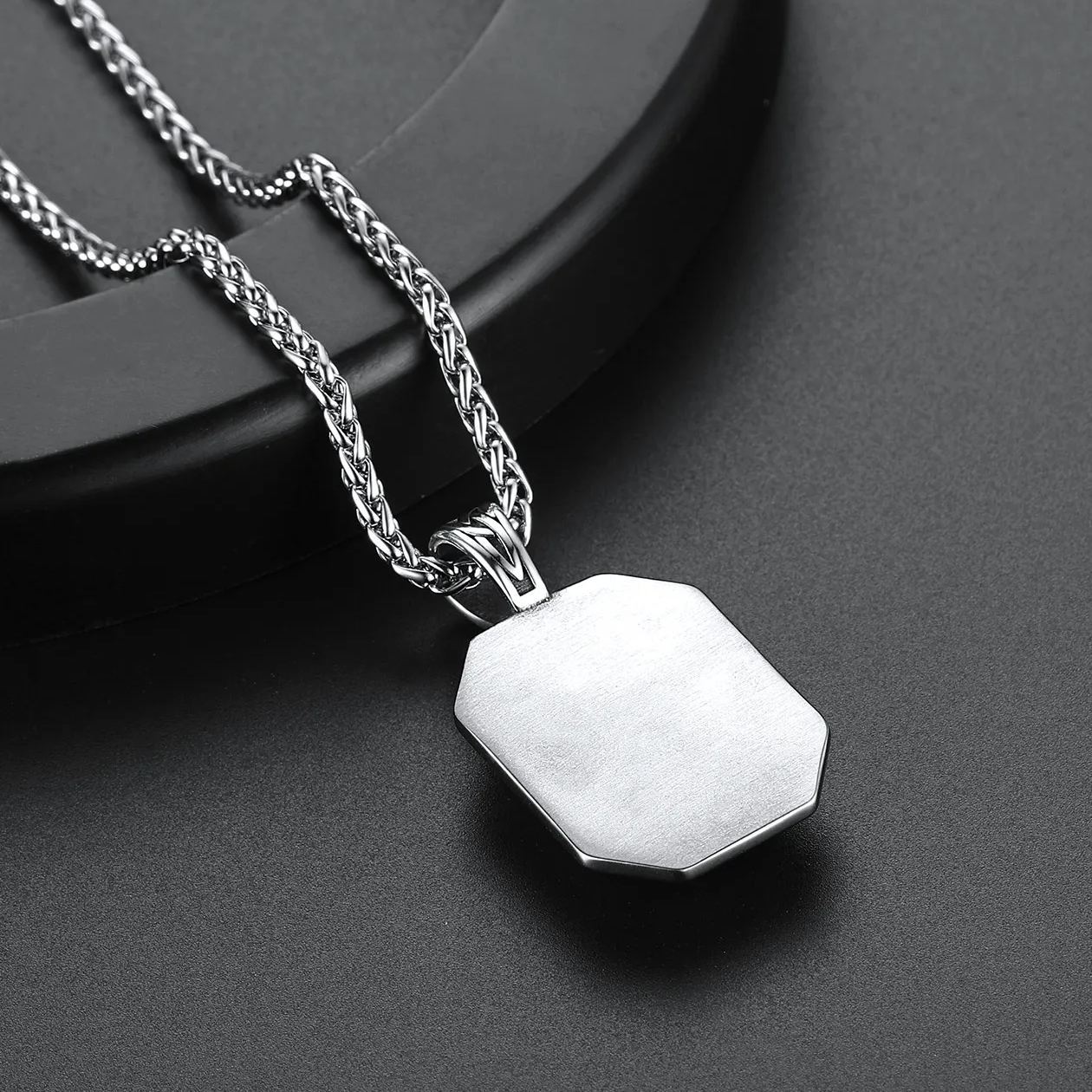 Viking Rune Necklace - Black Stainless Steel with Onyx