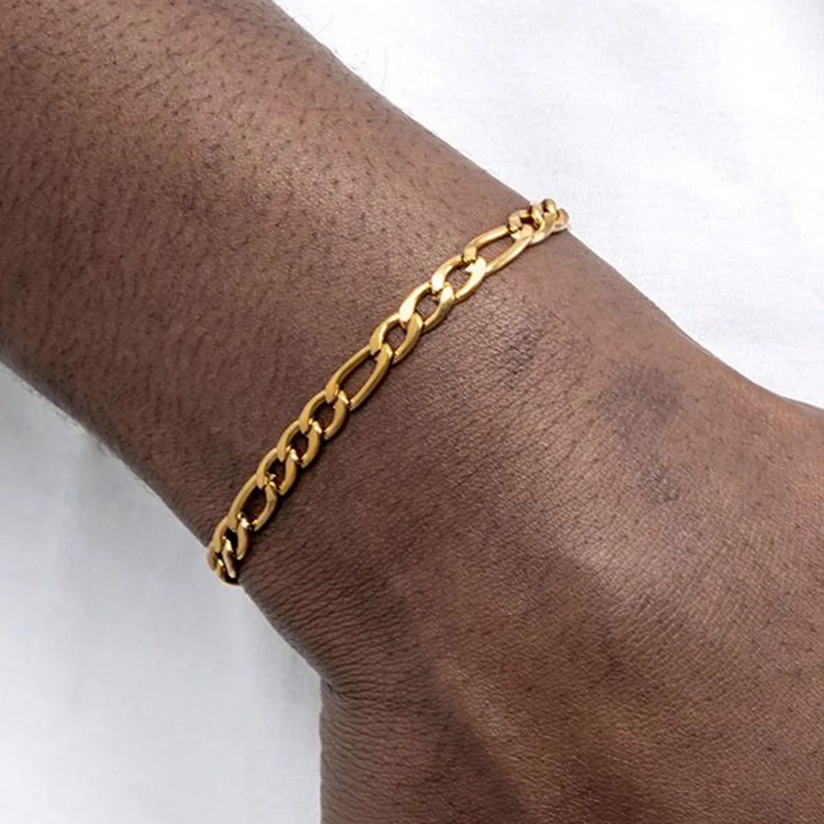 6mm Figaro Chain Bracelet 316L Steel Gold Plated