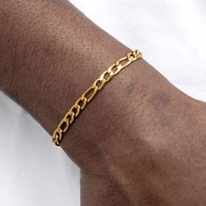 6mm Figaro Chain Bracelet 316L Steel Gold Plated