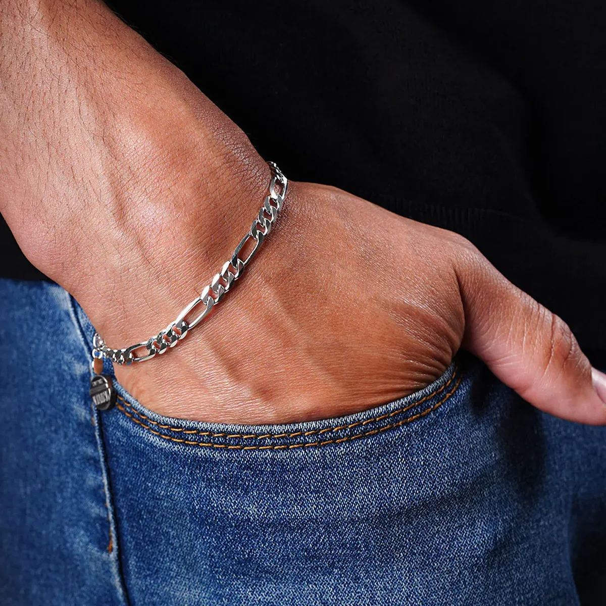 6mm Figaro Chain Bracelet 316L Steel Gold Plated