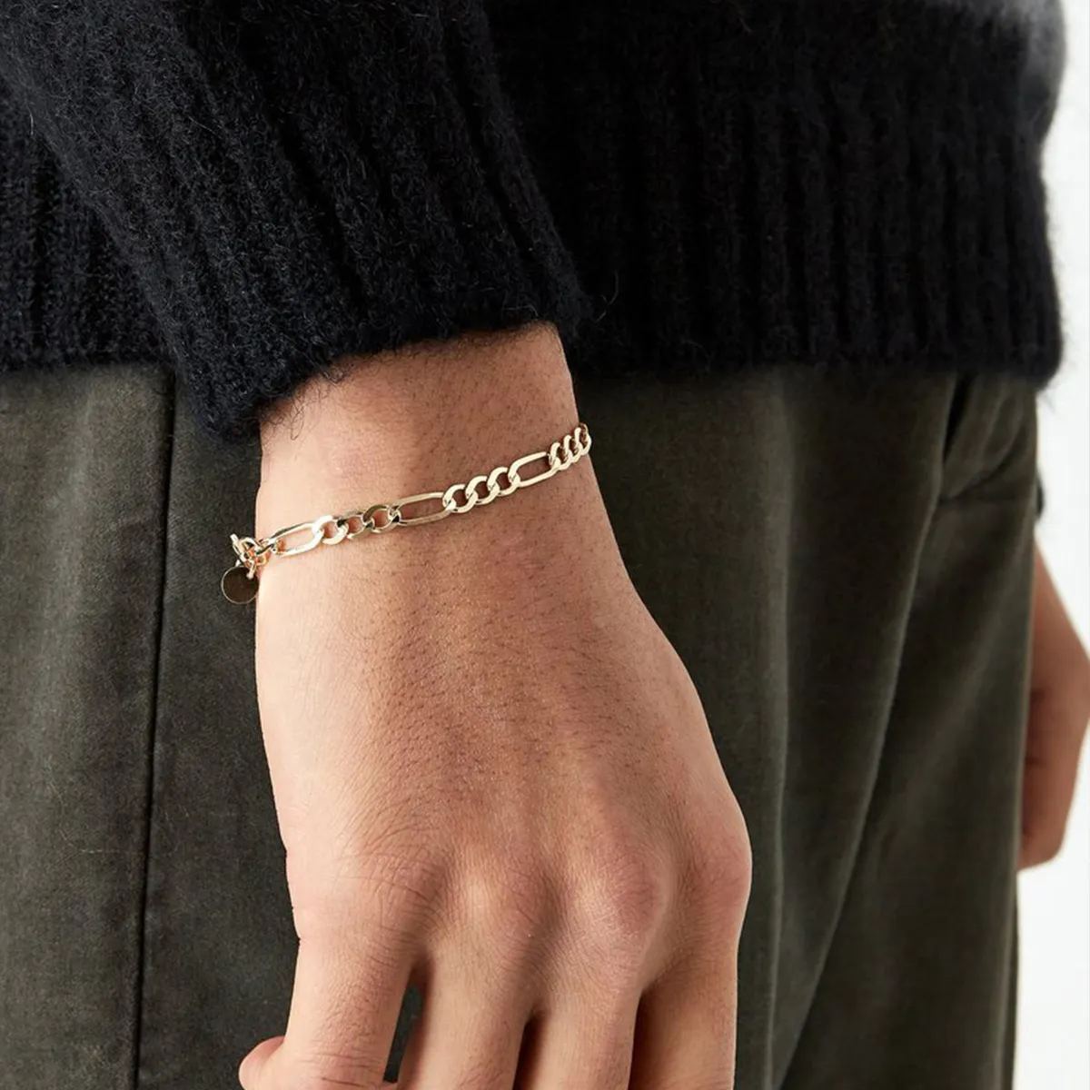 6mm Figaro Chain Bracelet 316L Steel Gold Plated