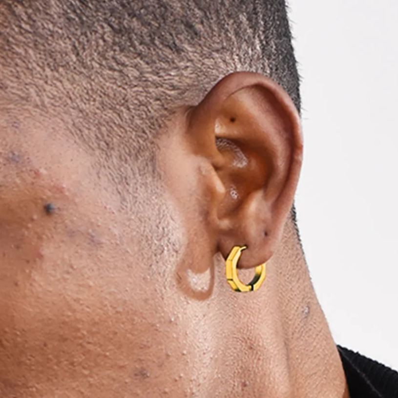 Stud Hoop Earrings Stainless Steel Black Octagon