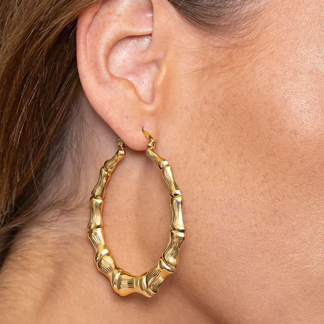 Bamboo Hoop Earrings Vintage Huggie