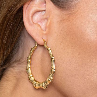 Bamboo Hoop Earrings Vintage Huggie