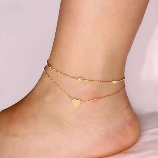 Rose Gold Heart Anklet Box Chain Charm