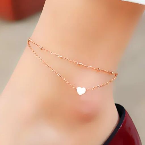 Rose Gold Heart Anklet Box Chain Charm