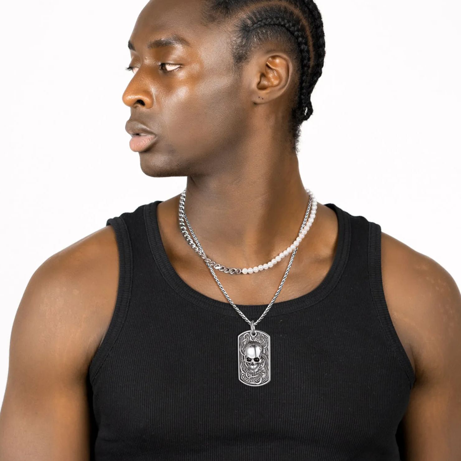 Skull Dog Tag Necklace  - Mens Gothic Jewelry