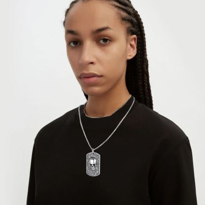 Men's Skull Dog Tag 316L Steel Necklace