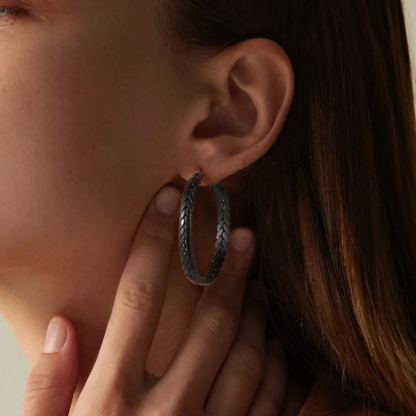 Black Wheat Hoop Earrings Stainless Steel Chunky