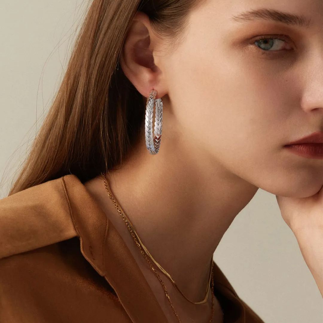 Black Wheat Hoop Earrings Stainless Steel Chunky