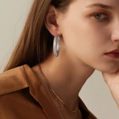 Black Wheat Hoop Earrings Stainless Steel Chunky