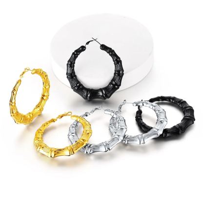 Bamboo Hoop Earrings Vintage Huggie