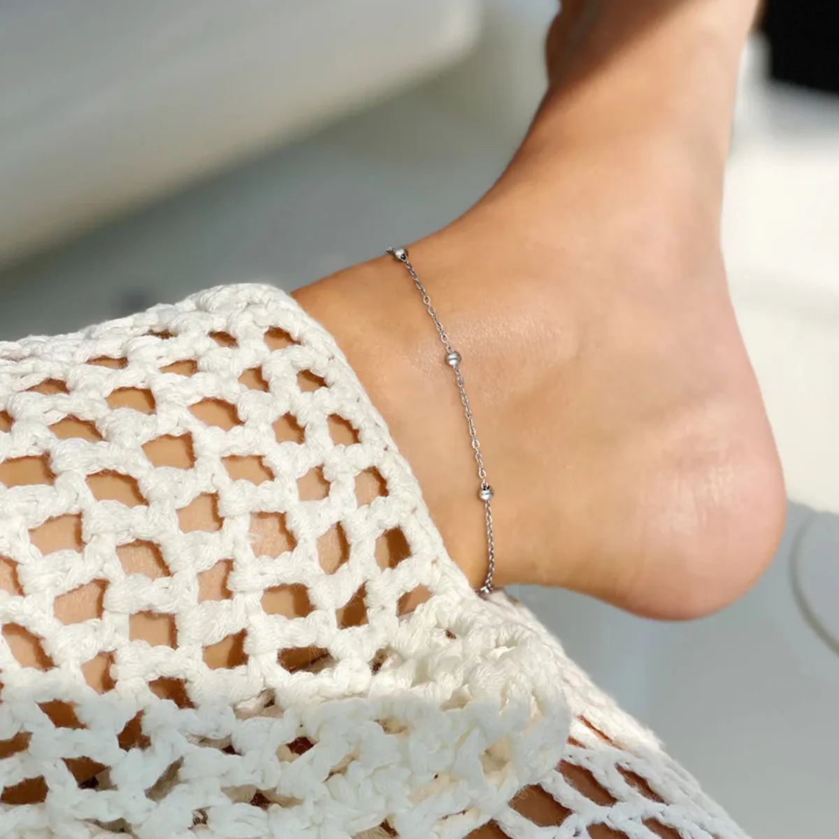 Delicate Beaded Chain Anklet for Women