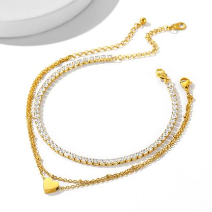 Heart Ankle Zircon Rolo Layered Anklets Set