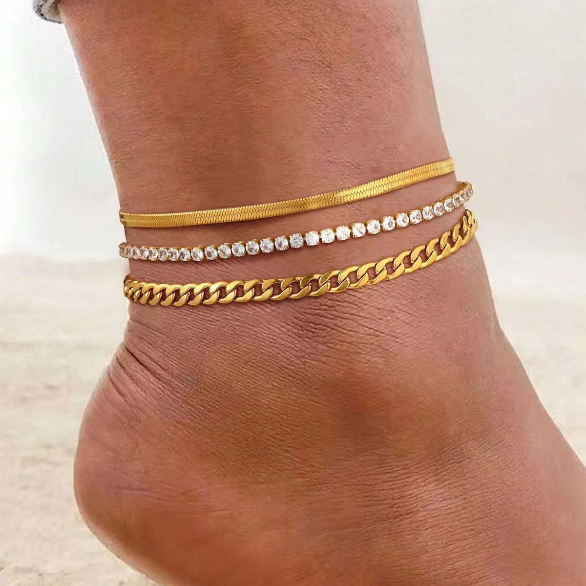 Cuban Link Anklets Set
