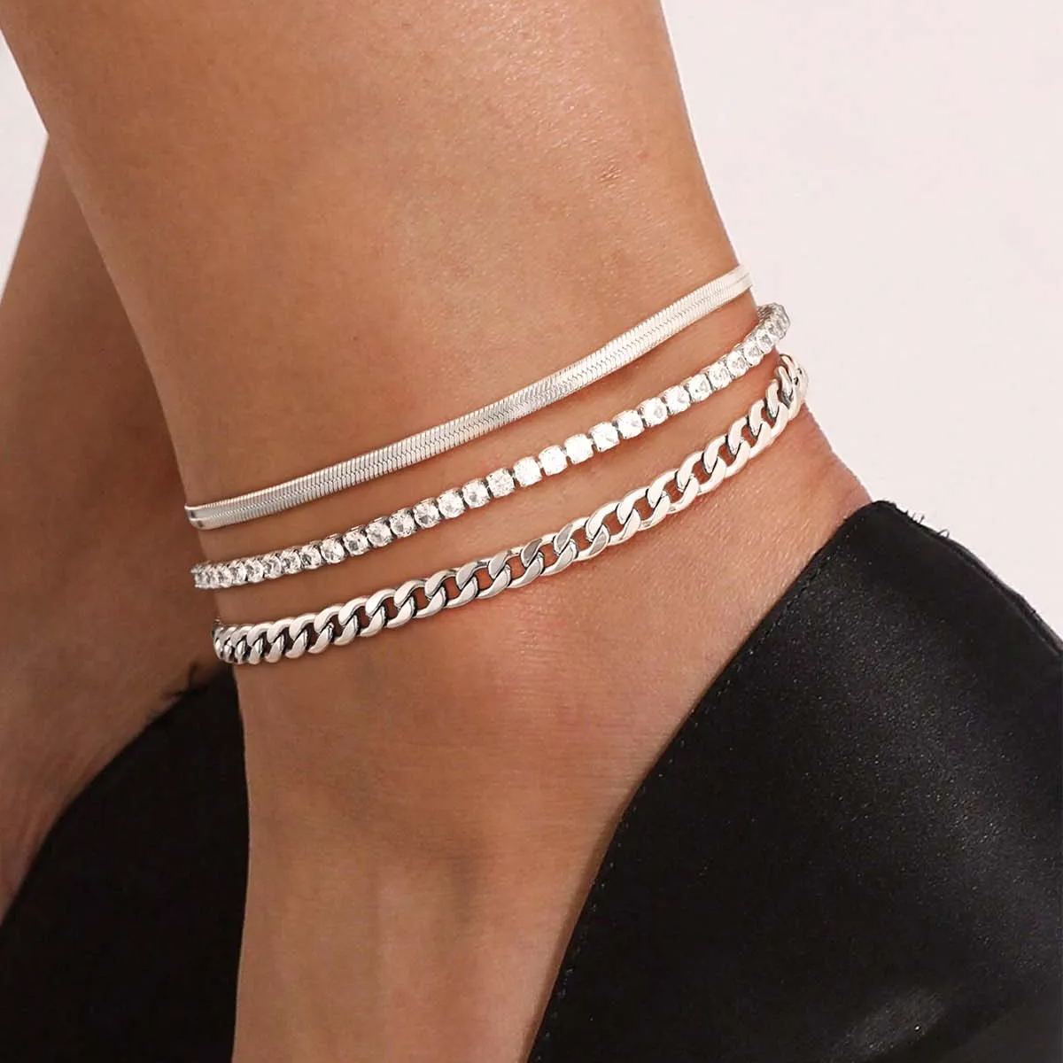 Cuban Link Anklets Set