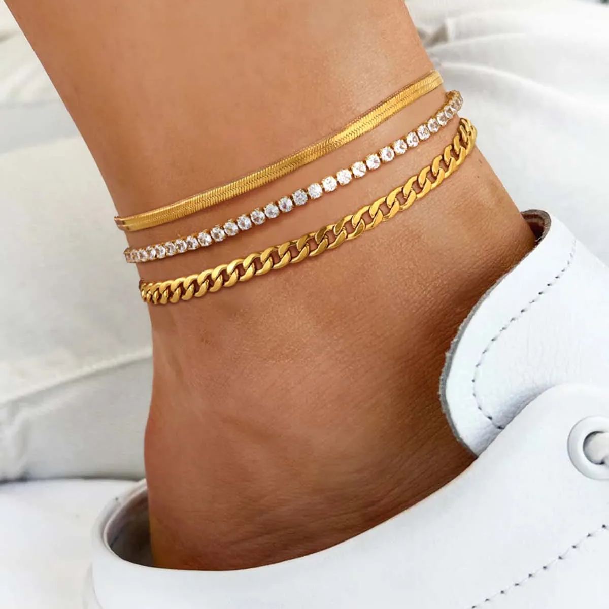 Cuban Link Anklets Set