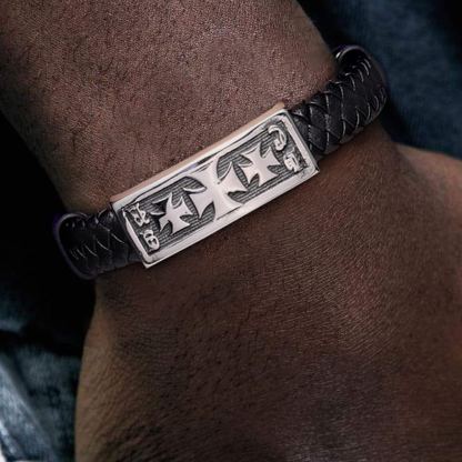 Templar Cross Leather Cord Wristband Bangle