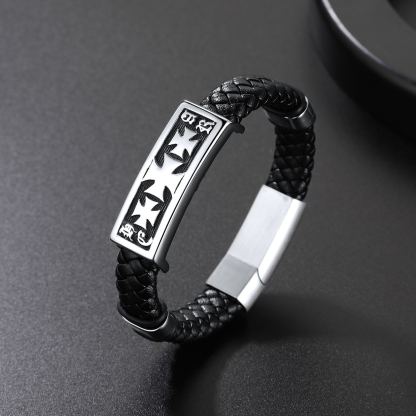 Templar Cross Leather Cord Wristband Bangle