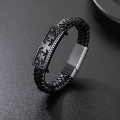 Templar Cross Leather Cord Wristband Bangle