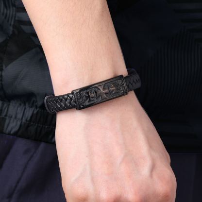 Templar Cross Leather Cord Wristband Bangle