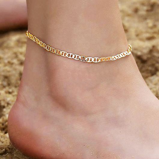 18K Gold Flat Link Adjustable Anklet