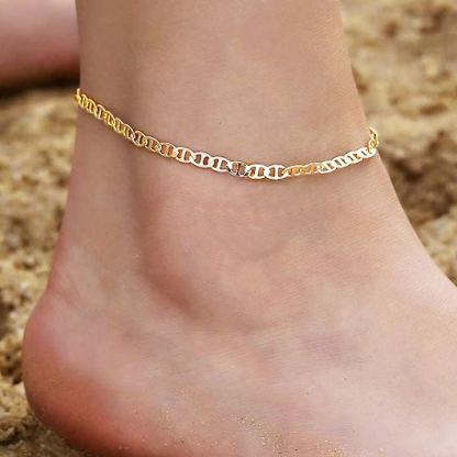 18K Gold Flat Link Adjustable Anklet