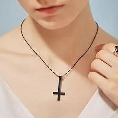 Black Inverted Cross Necklace