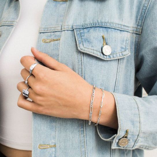 3mm Silver Solid Figaro Link Chain Bracelet