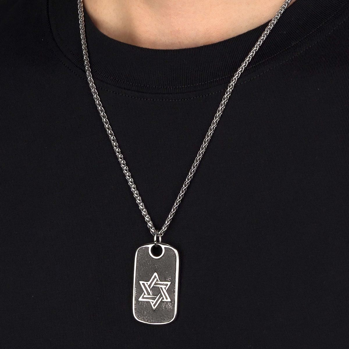 Cross Hexagram Military Dog Tag Pendant