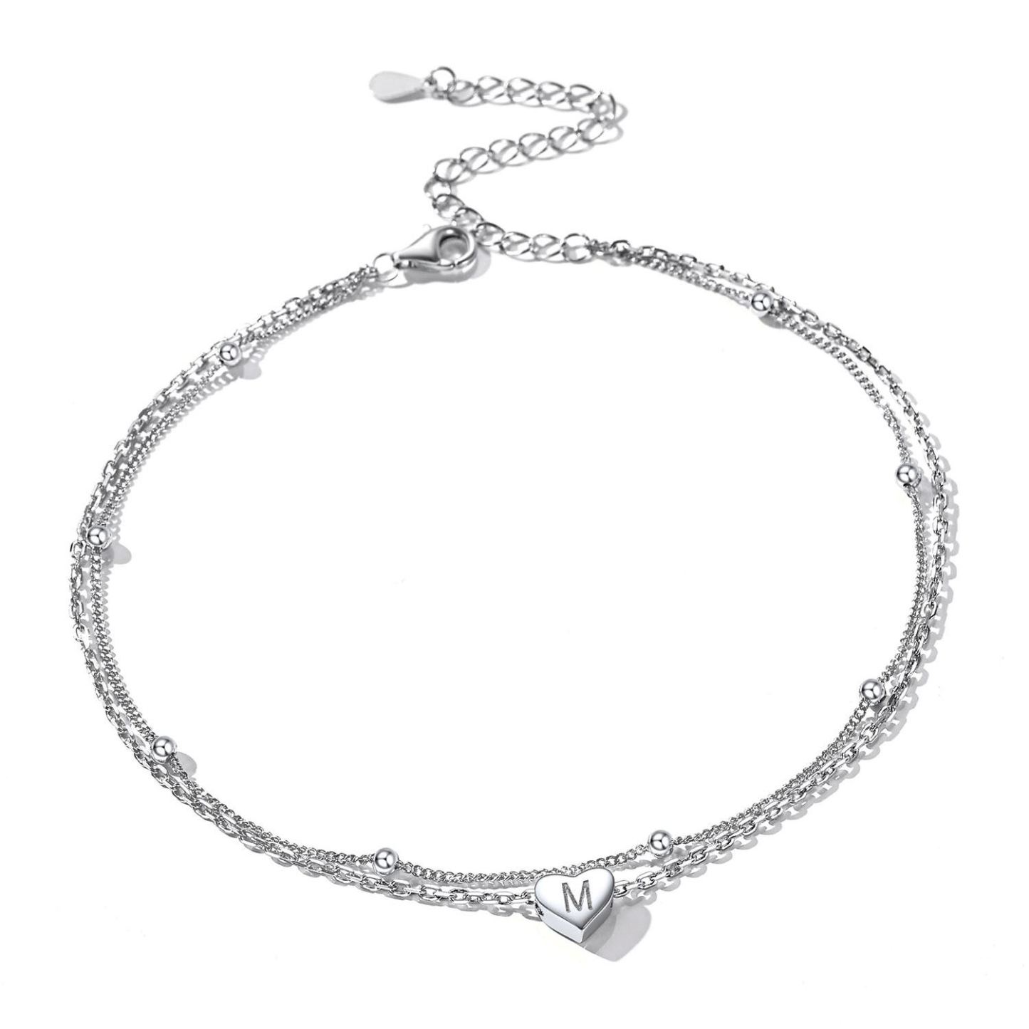 Layered Initial Heart Anklet