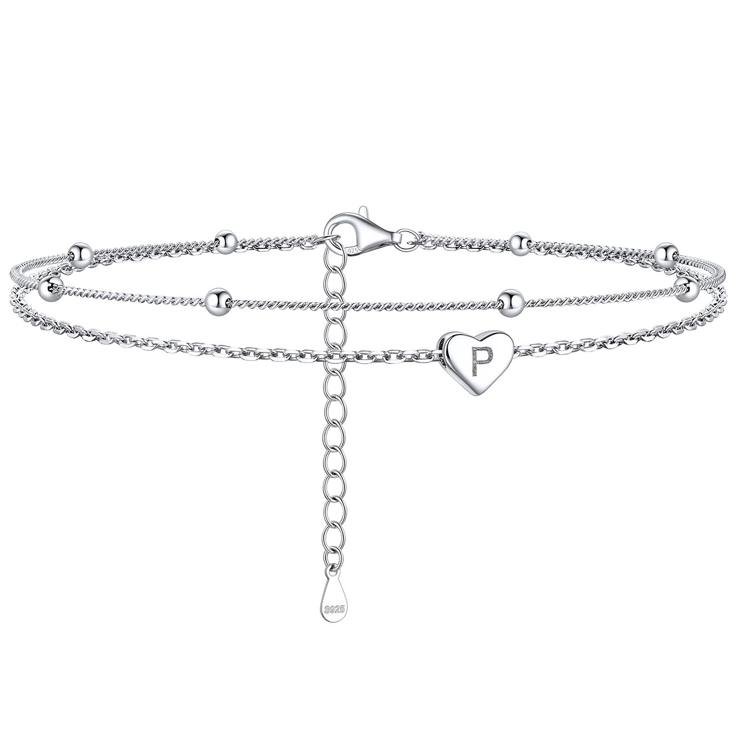 Layered Initial Heart Anklet