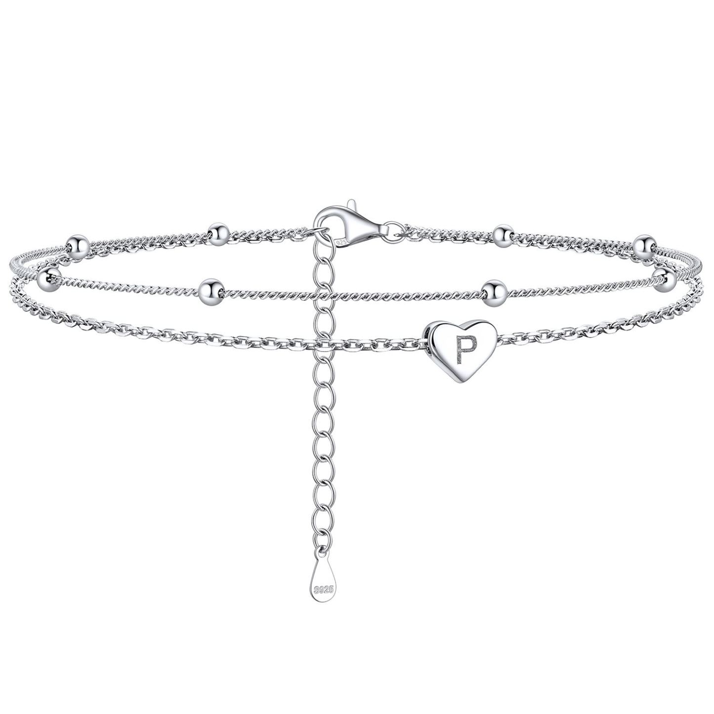 Layered Initial Heart Anklet
