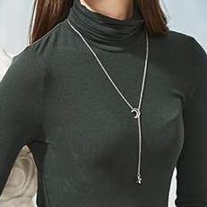 Crescent Moon Star Minimal Lariat Y Necklace