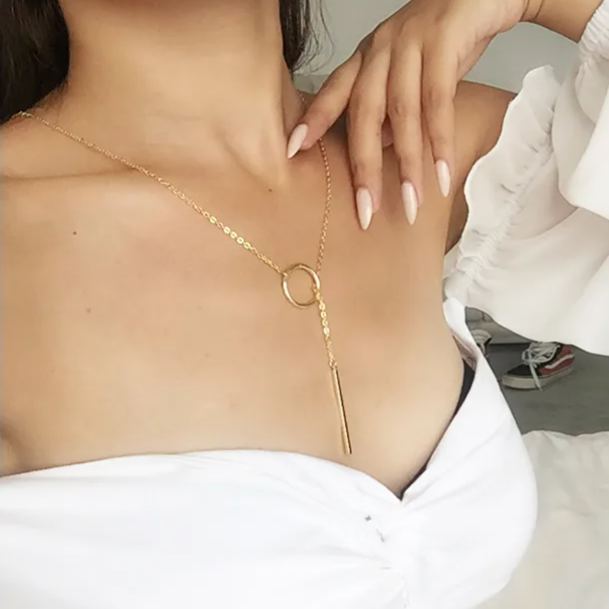 Bar Pendant Looped Y Necklace