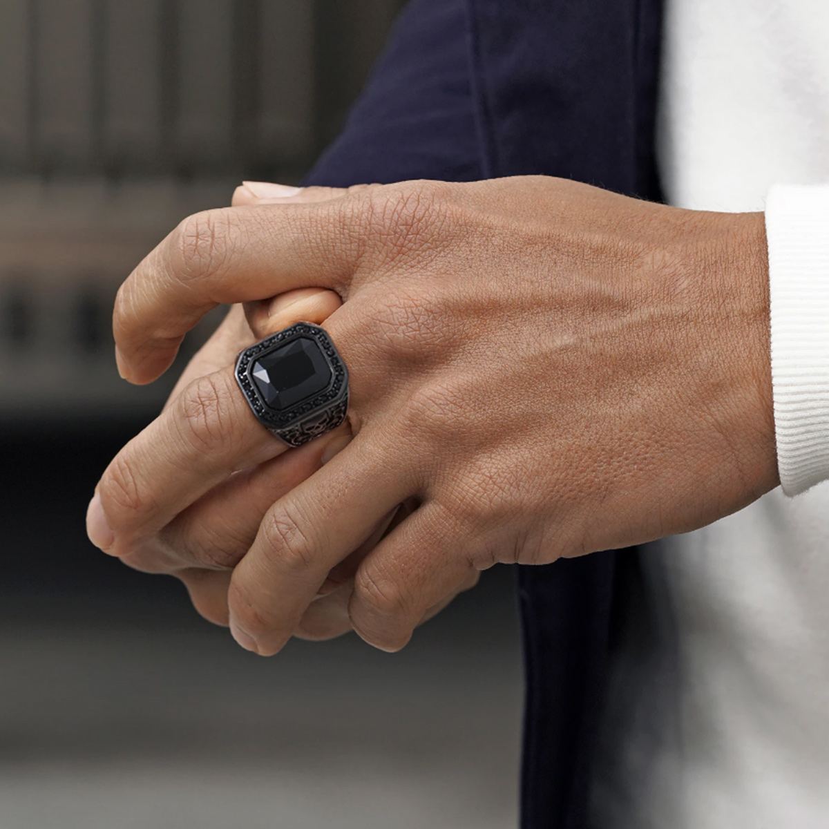 Onyx Blue Stone Skull Ring