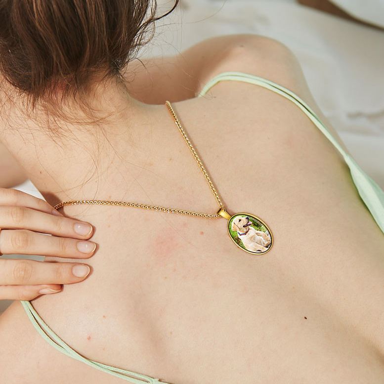 Oval Necklace with Photo Custom