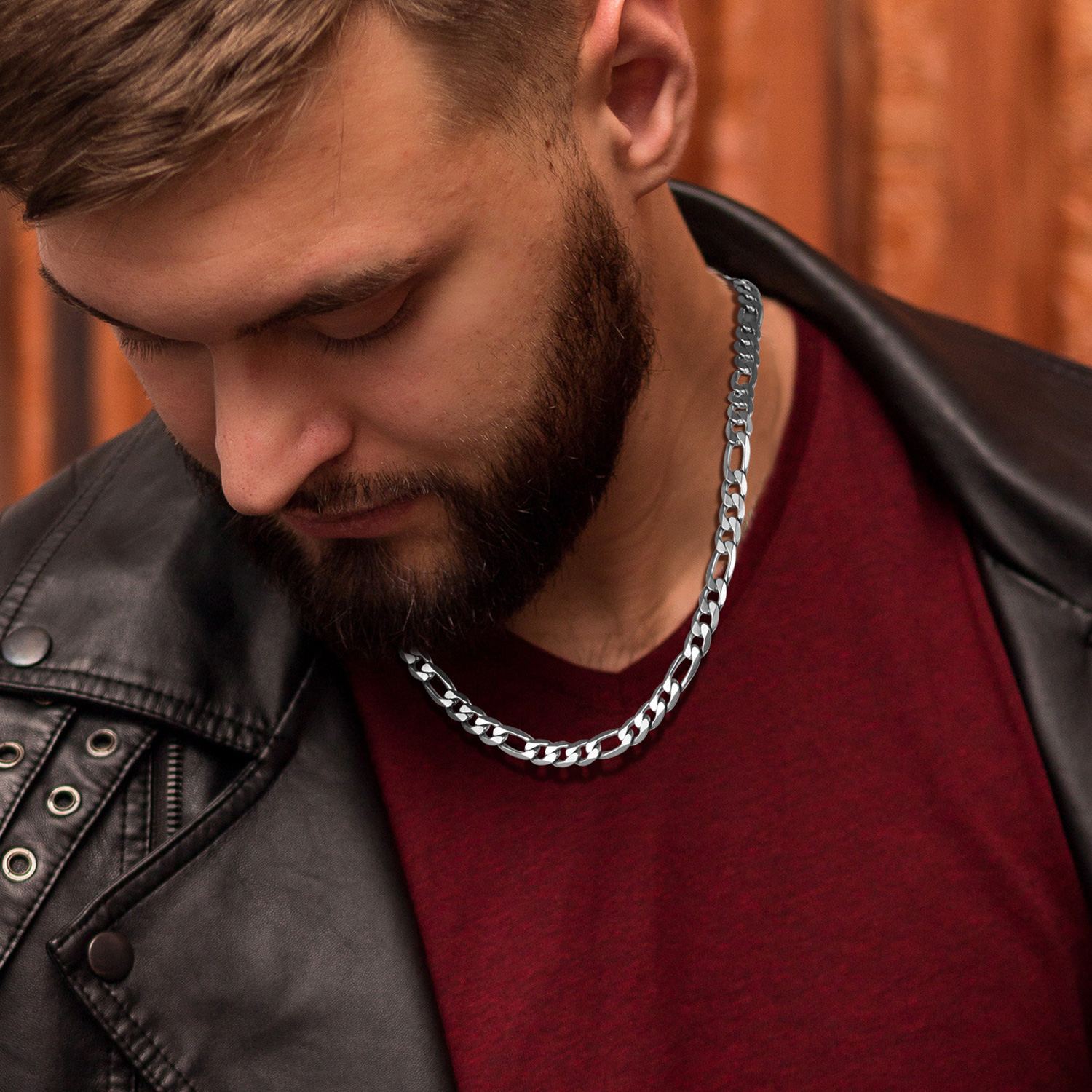 Mens Stainless Steel Figaro Necklace