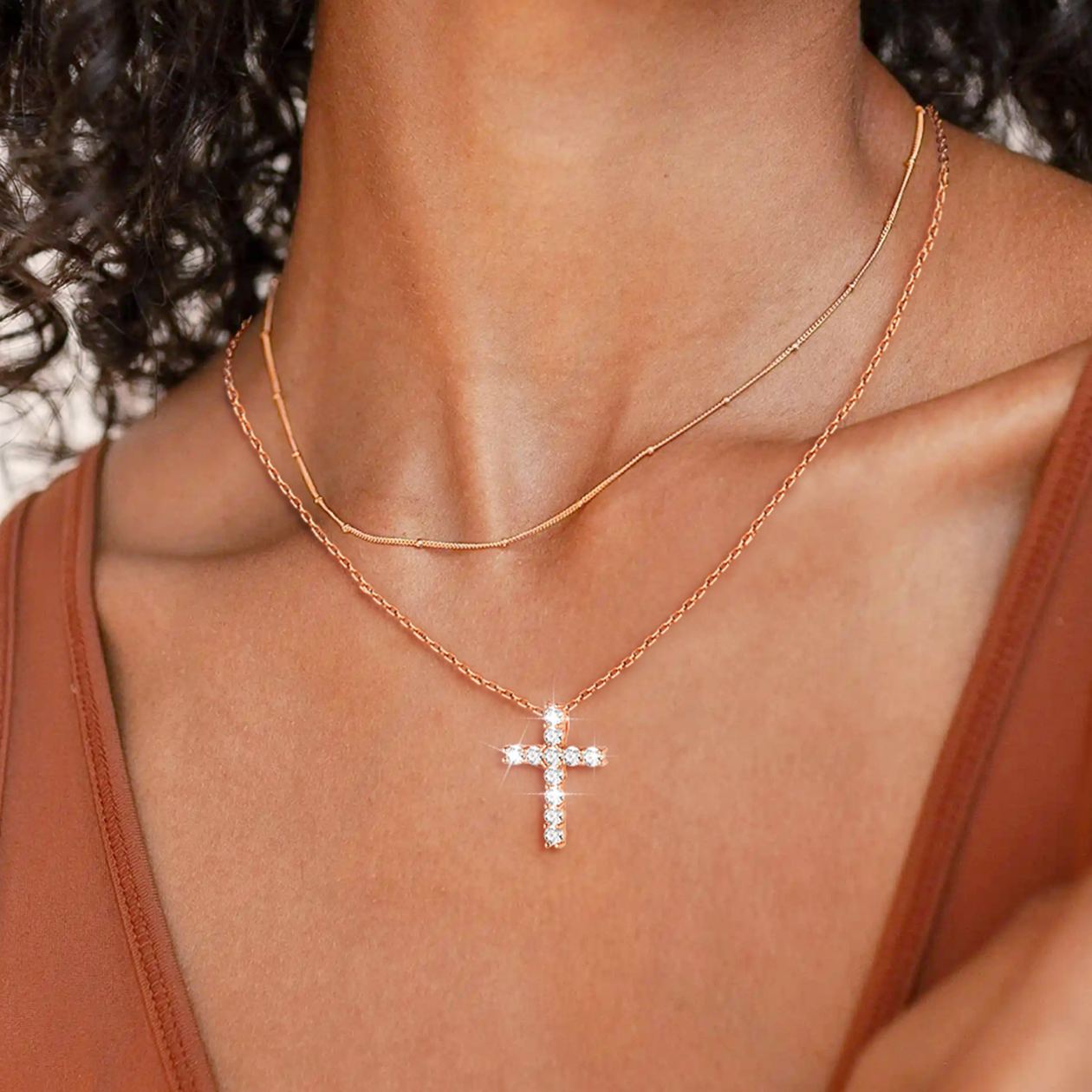 Silver Cubic Zirconia Cross Necklace