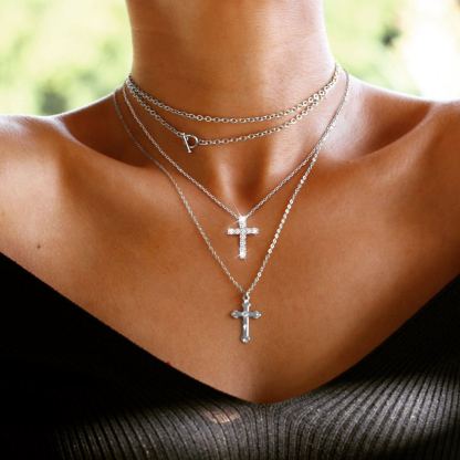 Silver Cubic Zirconia Cross Necklace