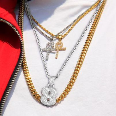 Ice Out Letter Pendant with Stainless Steel Chain