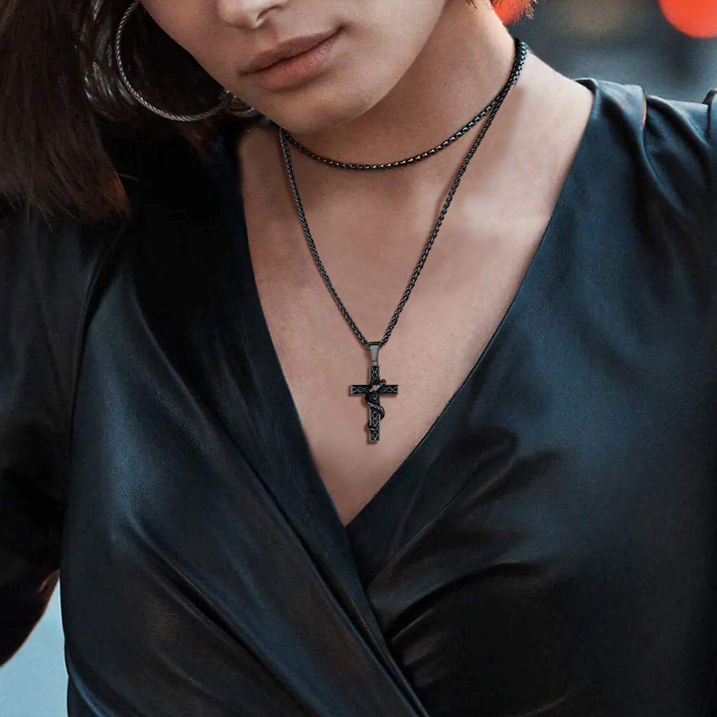 Gothic snake cross pendant for men and women